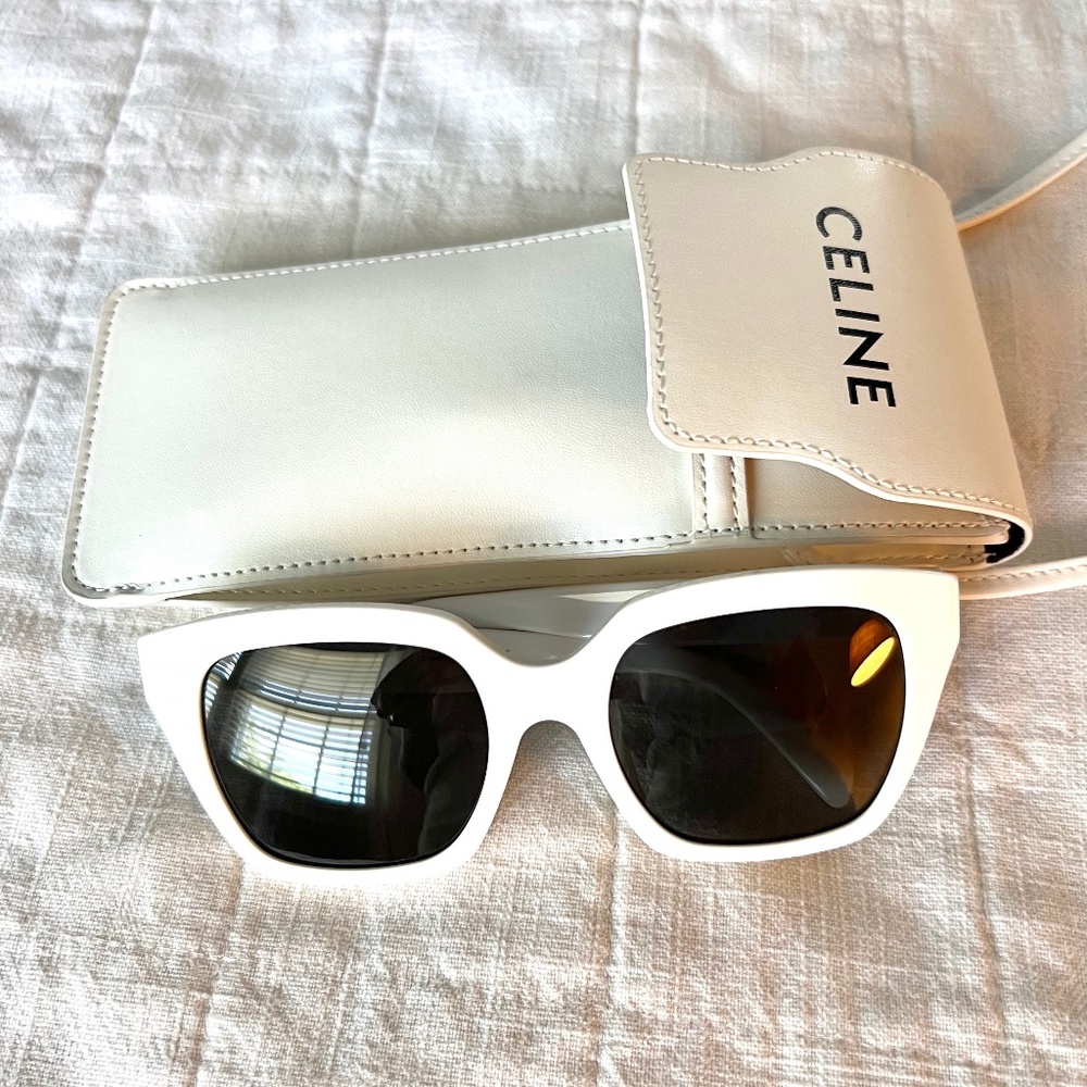 Celine White Frame Black Lens Sunglasses with White Case
